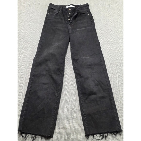 Altar State Denim - Altar State Black High Waisted Wide Leg Crop Jeans Size 26 Button Fly Raw Hem